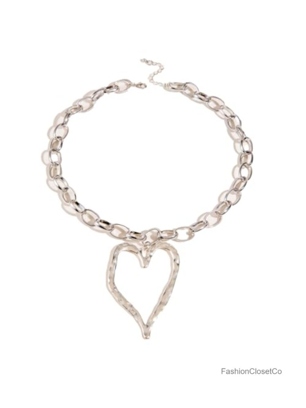 Open Heart Pendant Necklace Statement Modern Adjustable Long Cord Chunky Link
